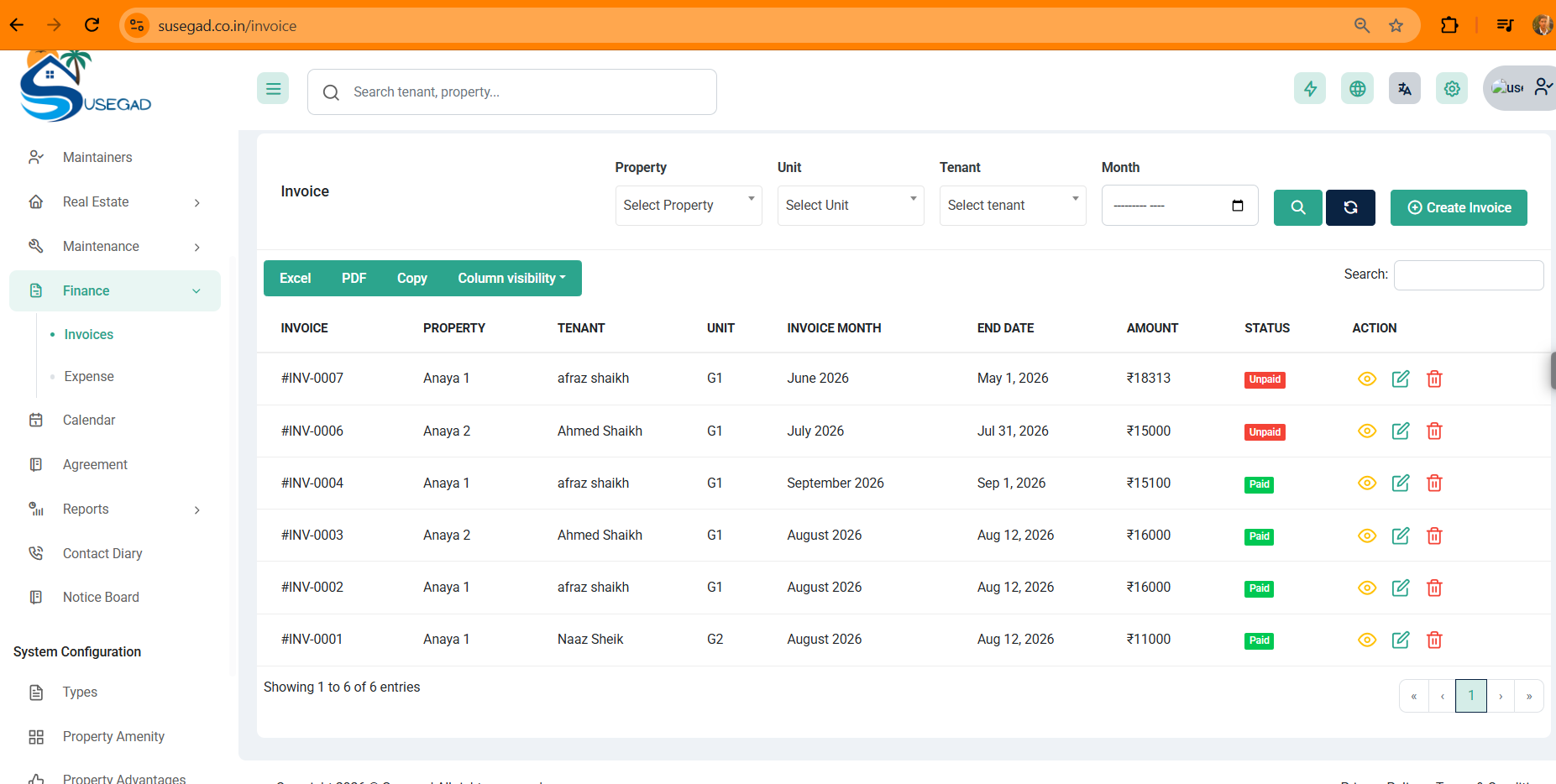 Susegad Invoices